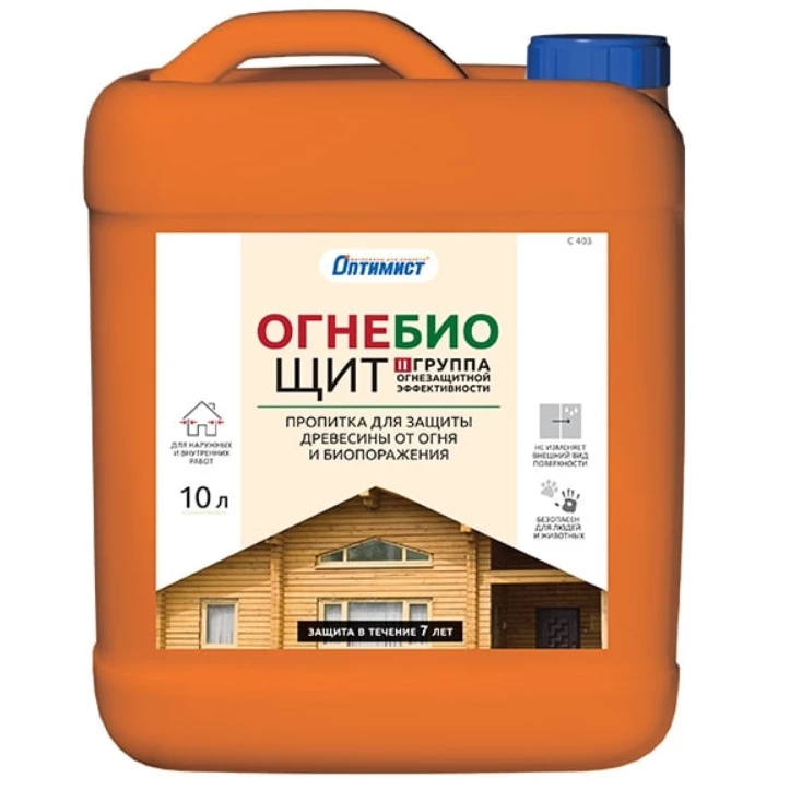 Оптимист C 403 пропитка ОГНЕ-БИОЩИТ для защиты древесины от огня и биопоражения для наружных и внутренних работ