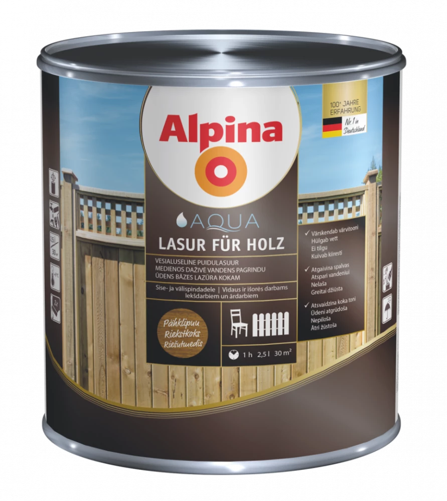 Alpina Aqua Lasur Fur Holz Лазурь на водной основе для дерева для наружных работ