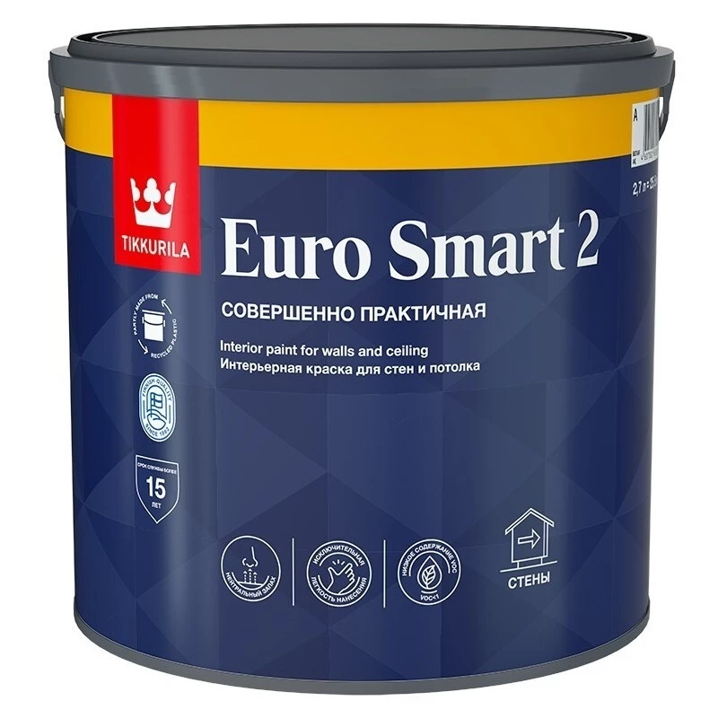 Tikkurila Euro Smart 2 Интерьерная краска глубокоматовая для стен и потолков