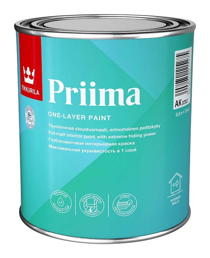 Tikkurila Priima Краска однослойная интерьерная для стен и потолков, глубокоматовая
